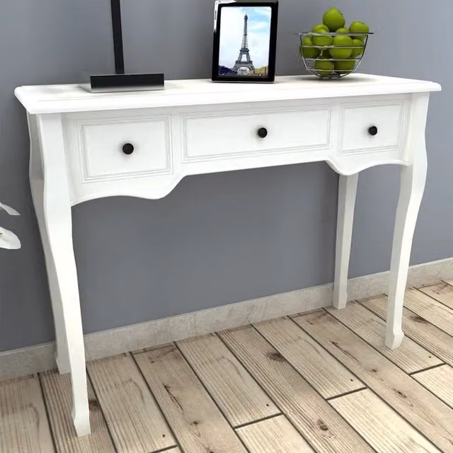 Tavolo Consolle da Trucco con 3 Cassetti vidaXL Bianco Moderno in Legno e MDF – 1