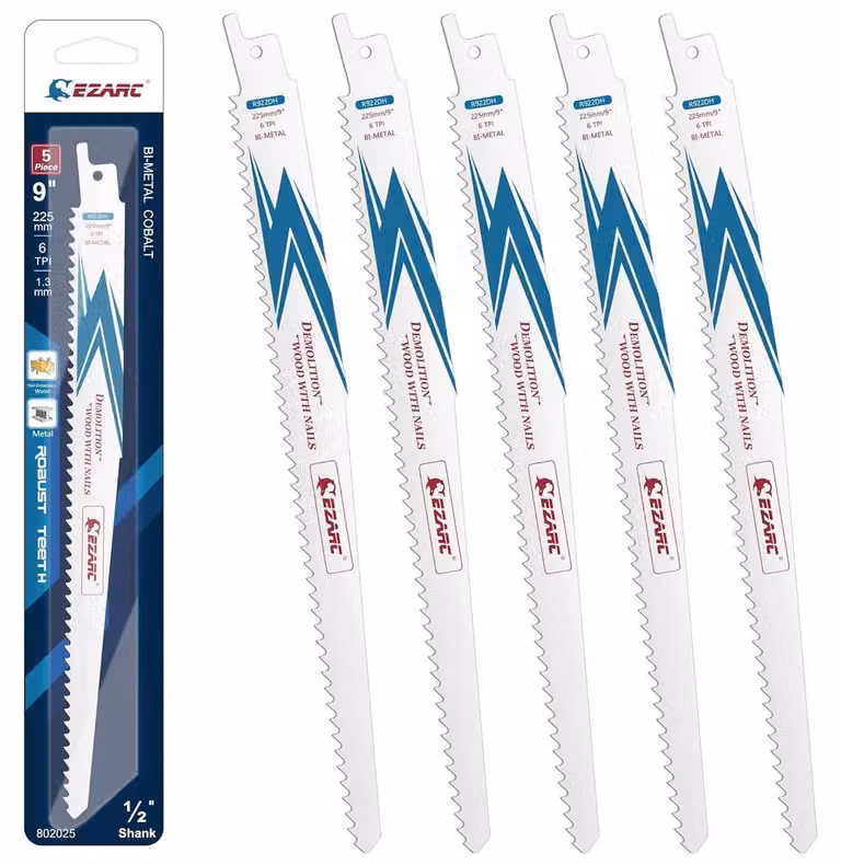 Lame per seghetto alternativo per legno, modello Demolition, 225 mm, 6 denti per pollice, bimetalliche, confezione da 5 pezzi