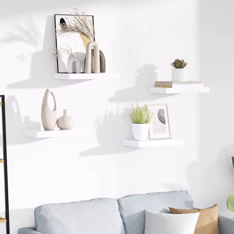 Set di 4 Scaffali a Parete vidaXL in MDF Bianco Lucido, L 40 cm x P 23,5 cm x H 3,8 cm