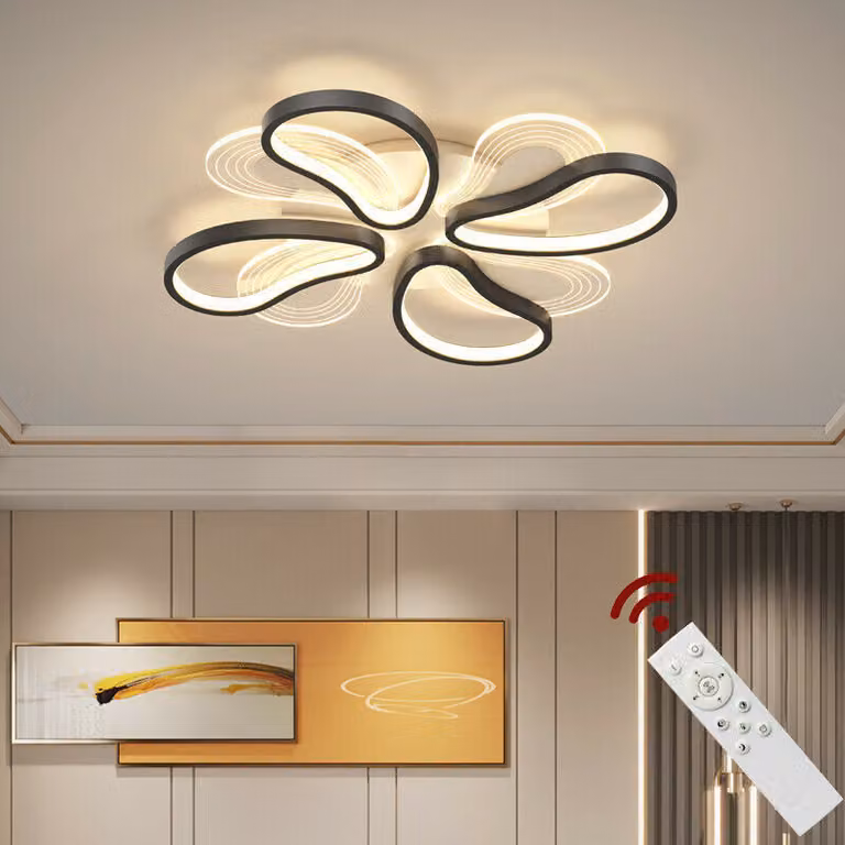 Lampada da soffitto a LED 2139-4HS, 60 cm, struttura in metallo laccato nero con telecomando, colore della luce e luminosità regolabili, dimmerabile, lampada da soggiorno, lampada da soffitto