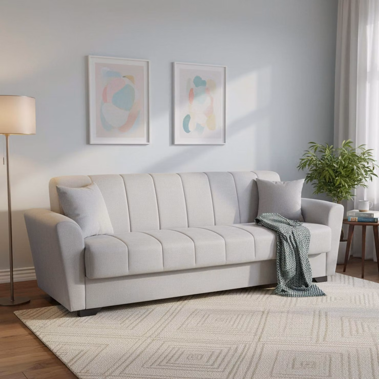Dmora Divano Letto 3 Posti Ribera 225x83 cm Grigio Chiaro, Contenitore di Apertura Click-clack