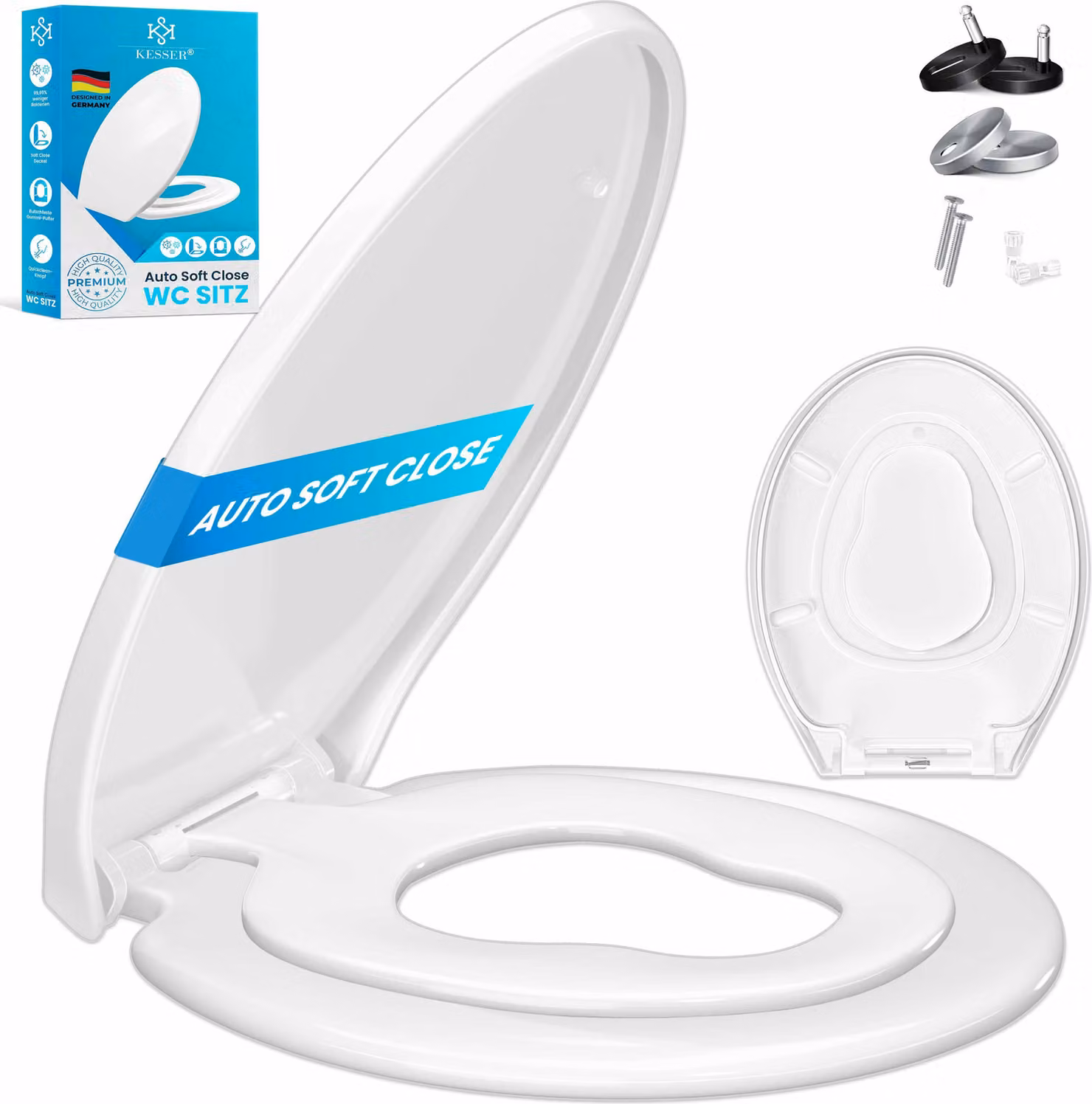 Coperchio per WC KESSER® in Duroplast, con sistema di chiusura rallentata e ammortizzata, e fissaggio in acciaio inossidabile