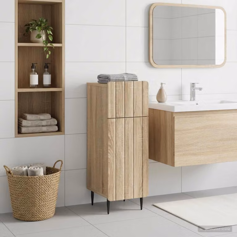 Mobiletto da bagno moderno vidaXL ZWOLLE in Rovere Sonoma, colore marrone, L/P/H: 30 x 31 x 79,5 cm