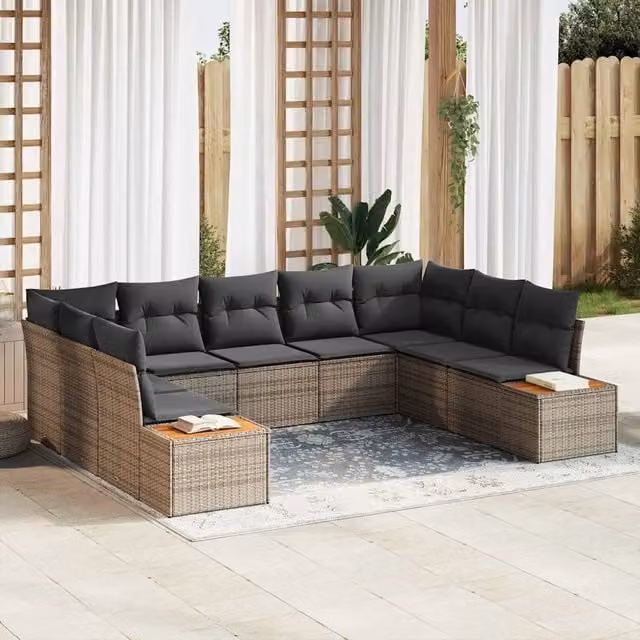 Set Divano da Giardino 9 pz Grigio Poly Rattan 3348165