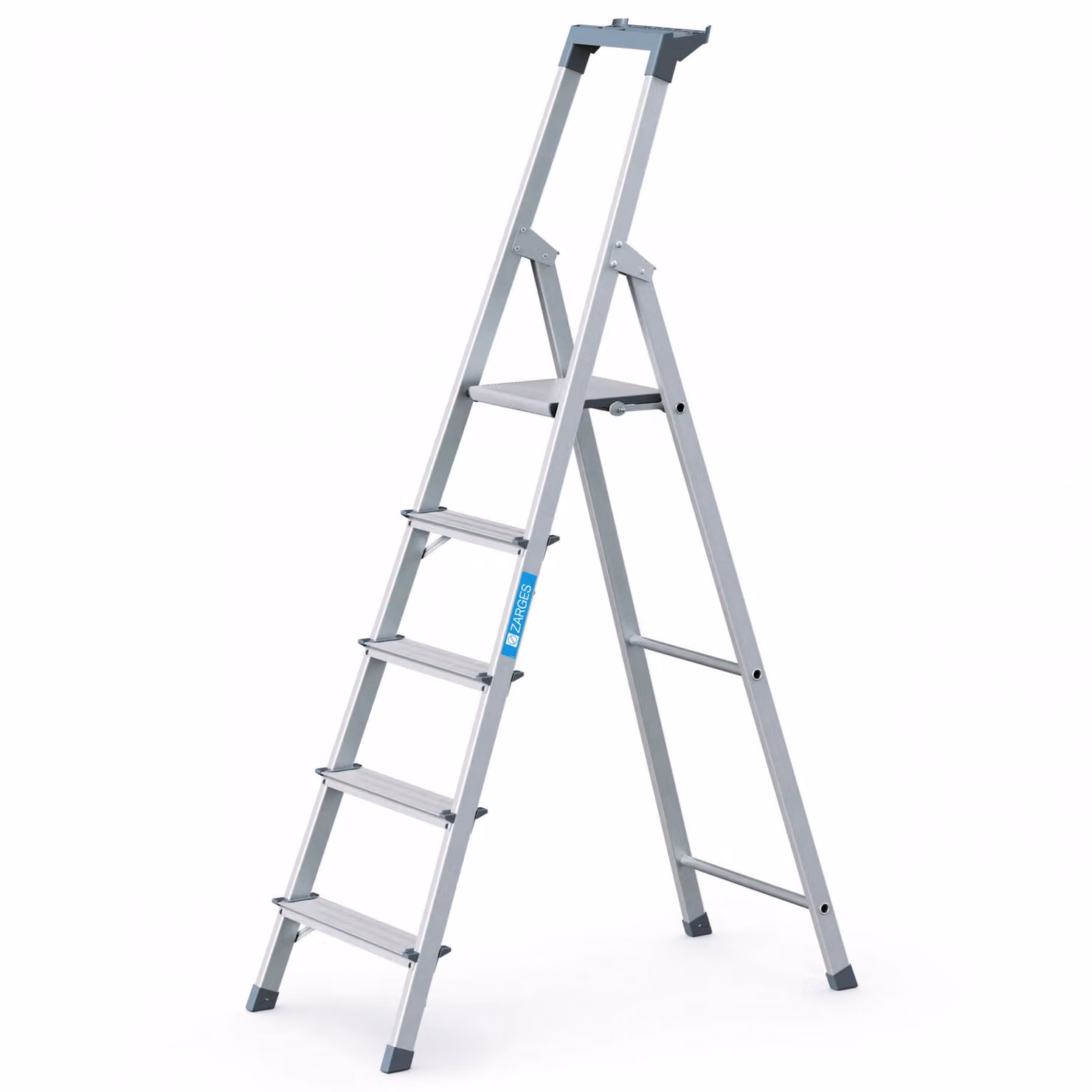 Scala a pioli Zarges in alluminio a 5 gradini, 1 lato, piattaforma H 1030 mm, 4,2 kg, montanti anodizzati - 44155