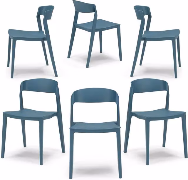 Set 6 Sedie in polipropilene PAOLA, impilabile, idrorepellente, resistenza raggi UV, design moderno, ideale per sala da pranzo, cucina, sala d’attesa, bar, ristoranti, giardino, colore Petrolio