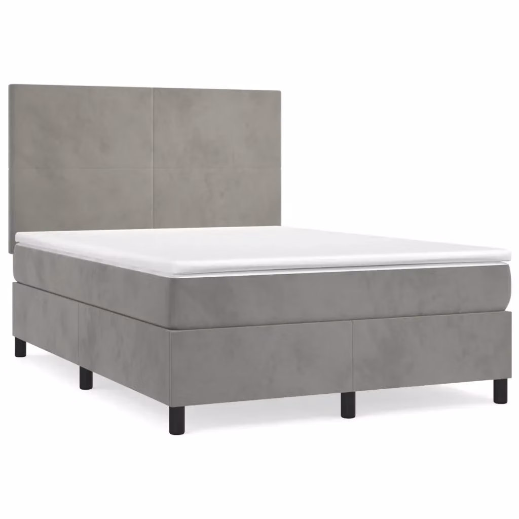 Letto Ibrido con Giroletto a Molle e Materasso vidaXL in Velluto Grigio Chiaro L/P: 140 x 190 cm – 2