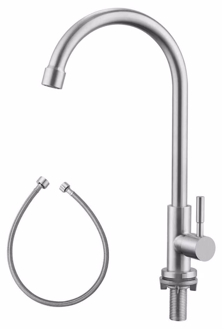 Miscelatore monocomando per lavello da cucina, solo acqua fredda, rotazione a 360°, acciaio inossidabile spazzolato, alta pressione