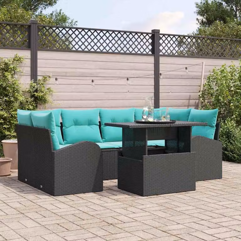 Maison Exclusive - Set da giardino composto da 7 pezzi. Colore: nero e turchese