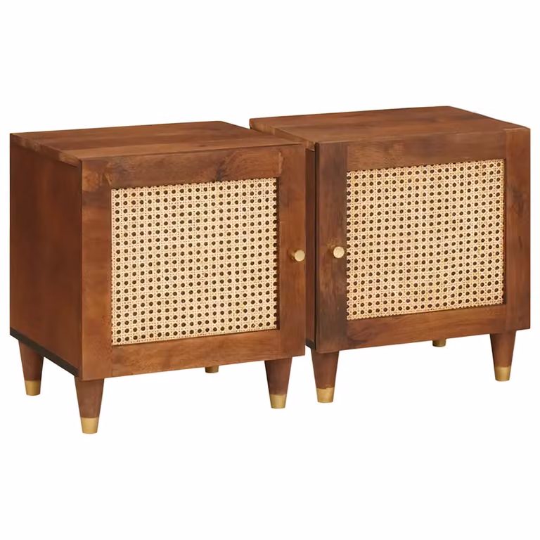 Set di 2 Armadi da Notte vidaXL in Legno di Acacia Marrone Rustico L: 40 cm, P: 33,5 cm, H: 46 cm