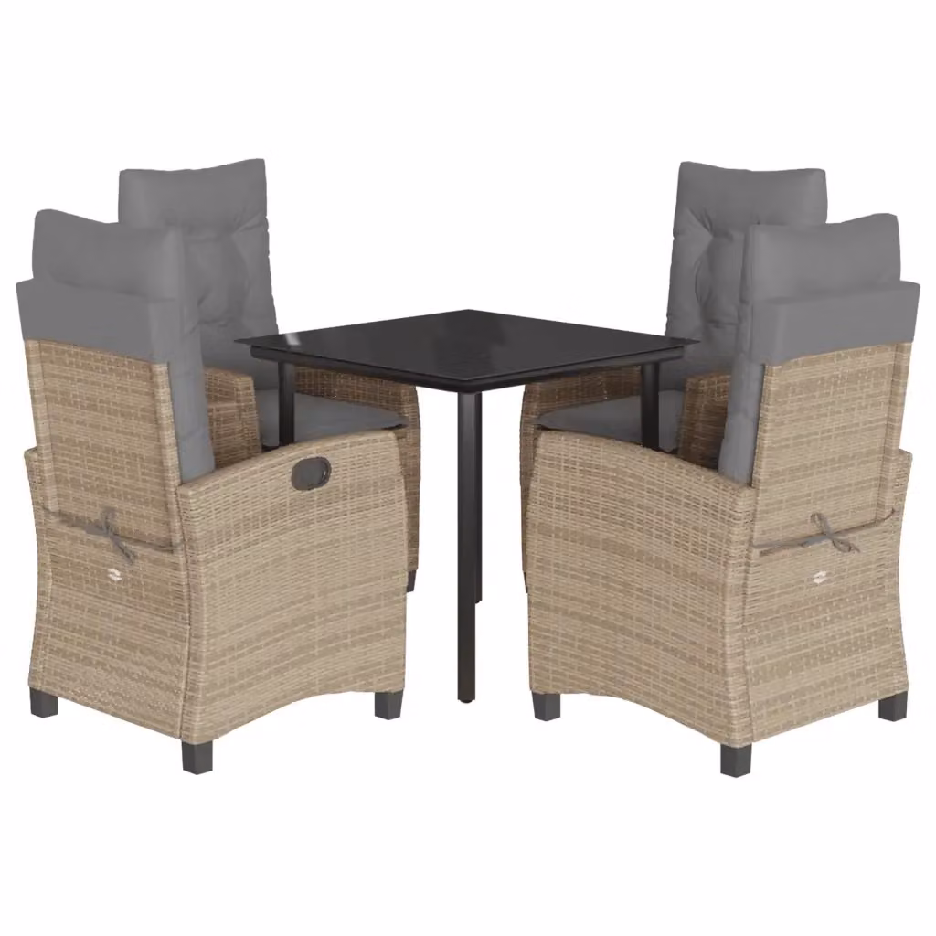 Set Pranzo da Giardino vidaXL in Polyrattan con Tavolo in Vetro e 5 Sedute con Cuscini Beige Misto – 2