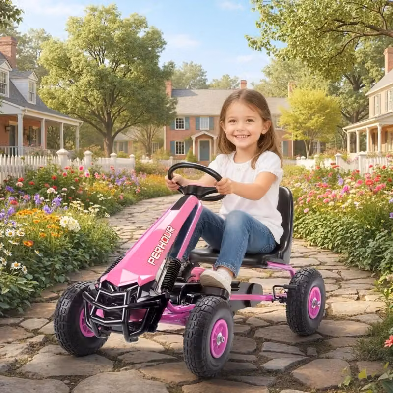 Go-kart a pedali rosa per bambini dai 3 ai 8 anni con sedile regolabile, freno e ruote in EVA – 2