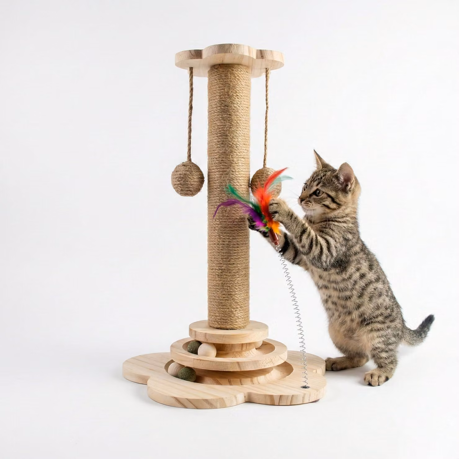 Albero per gatti con rotazione a 360°, pali in sisal e legno, altezza 45 cm, per uso interno
