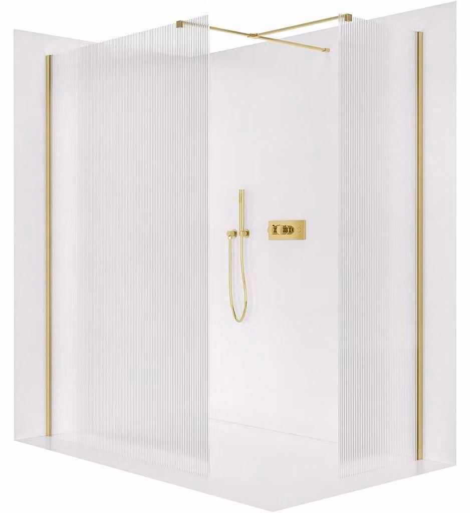 Pannello doccia angolare Walk-in Onyx T, destro/sinistro - 8 mm - profilo quadrato - dorato, vetro smerigliato - 100x80x200 cm