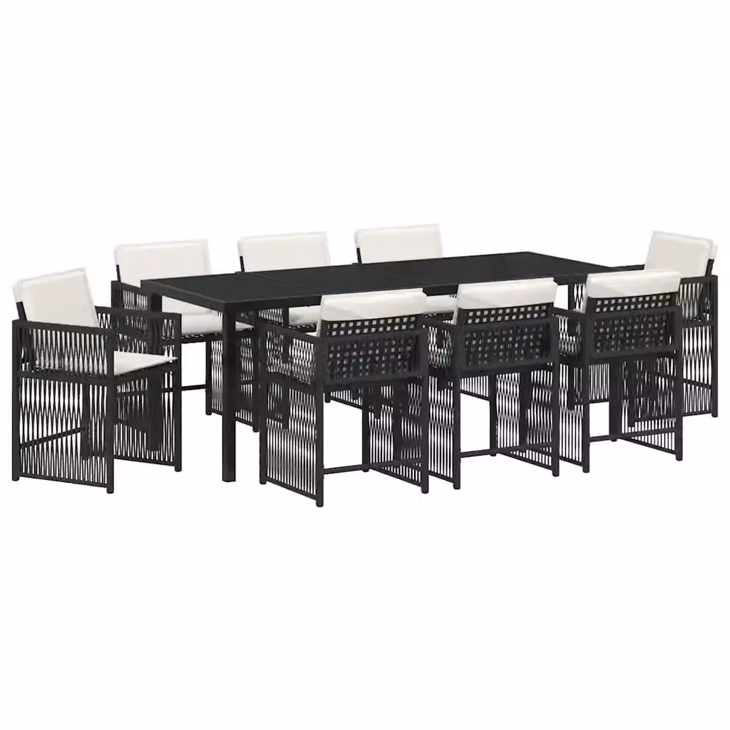 Set da pranzo da giardino vidaXL in polyrattan nero con tavolo in vetro, 9 pezzi – 2