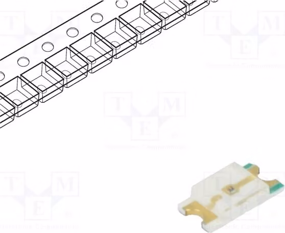 5 LED SMD, dimensioni 3,2x1,6x0,7 mm, modello 1206, intensità luminosa 90-260 mcd, angolo di emissione 140°, tensione di alimentazione 1,8-2,4 V, colore giallo, corrente di funzionamento 20 mA, codice prodotto RF-YUS150TS-AE LE