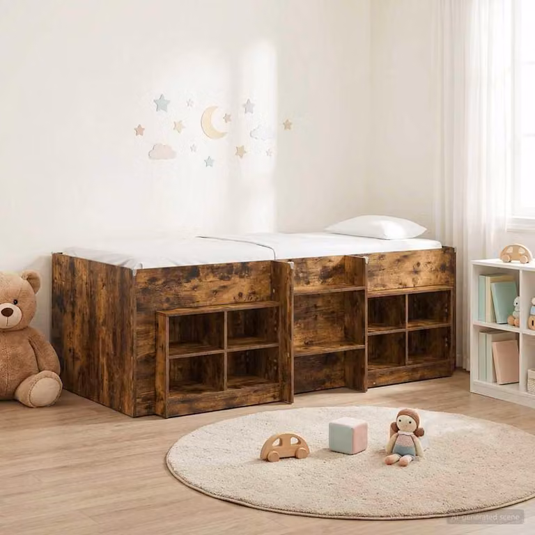 Maison Exclusive - Struttura letto a soppalco con armadio, realizzata in legno impiallacciato noce affumicato