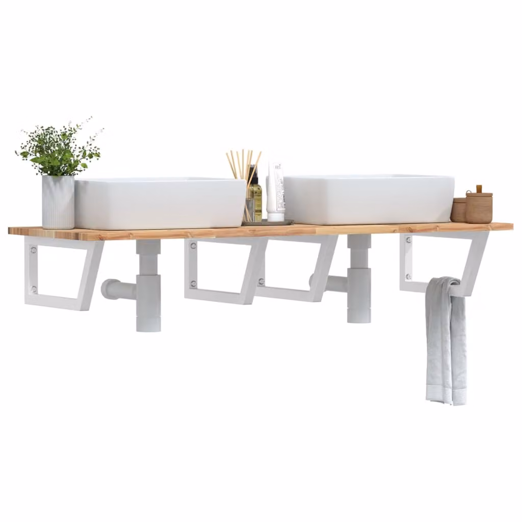 vidaXL Ripiano da parete per lavabo in acciaio e legno di acacia marrone e bianco