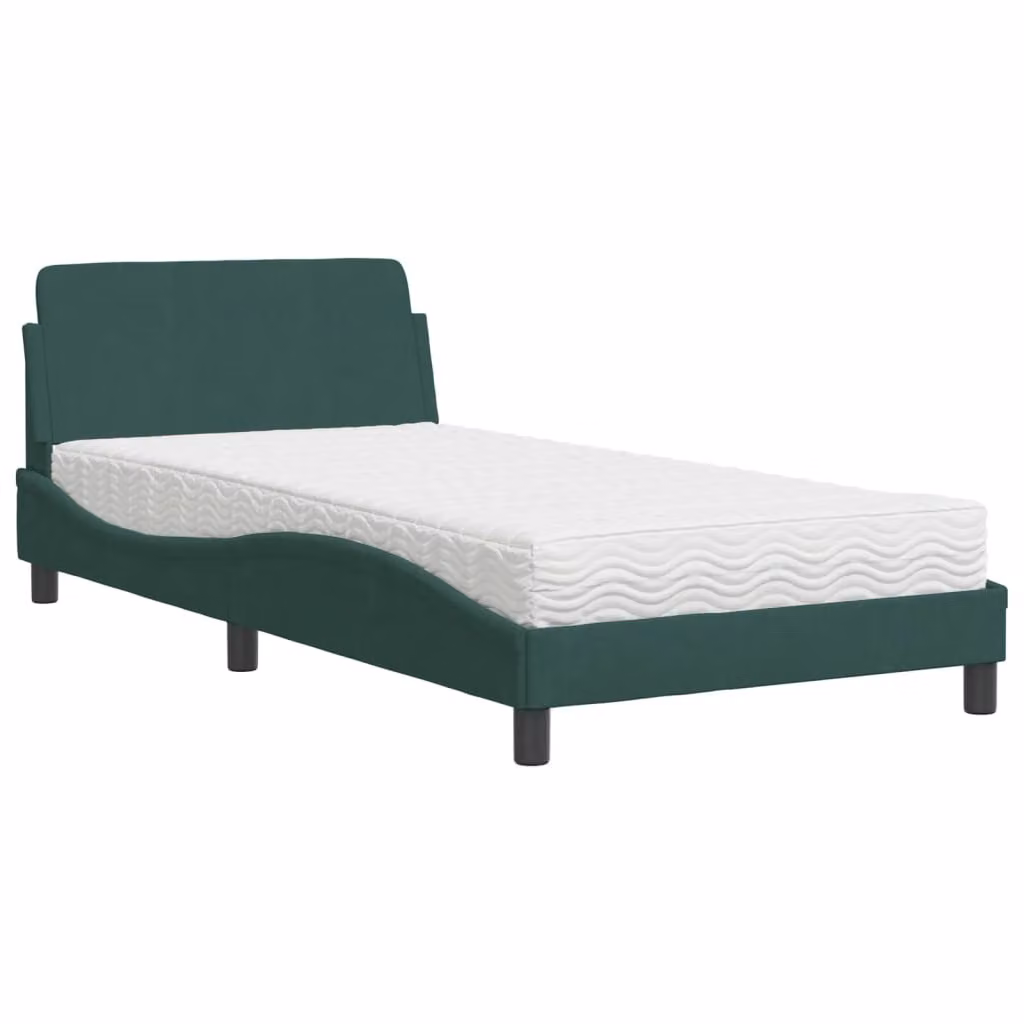 Letto con Materasso Dover Verde Scuro 100x200 cm in Velluto