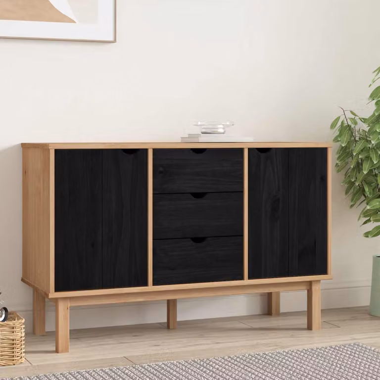 Credenza OTTA vidaXL in legno massello di pino nero L: 113,5 cm, P: 43 cm, H: 73 cm