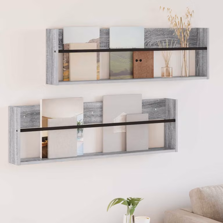 Set di 2 Scaffali per riviste da parete vidaXL Grigio, L 100 x P 12 x H 30 cm