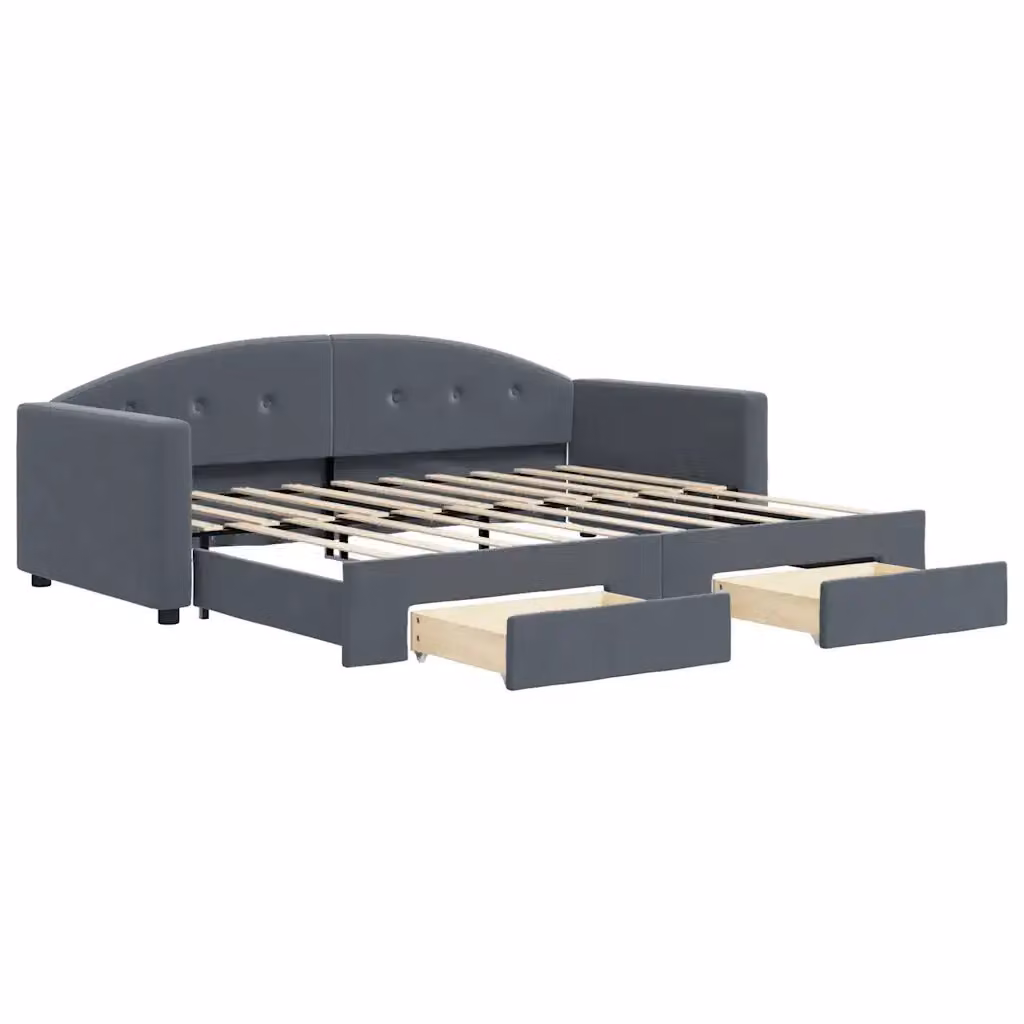 Divano Letto Estraibile con Cassetti vidaXL in Velluto Grigio per Soggiorno e Camera da Letto L/P/H: 90 x 190 cm – 2
