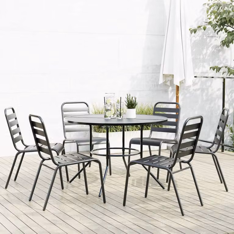 vidaXL Set di 7 Sedie da Giardino Impilabili in Acciaio Verniciato Antracite