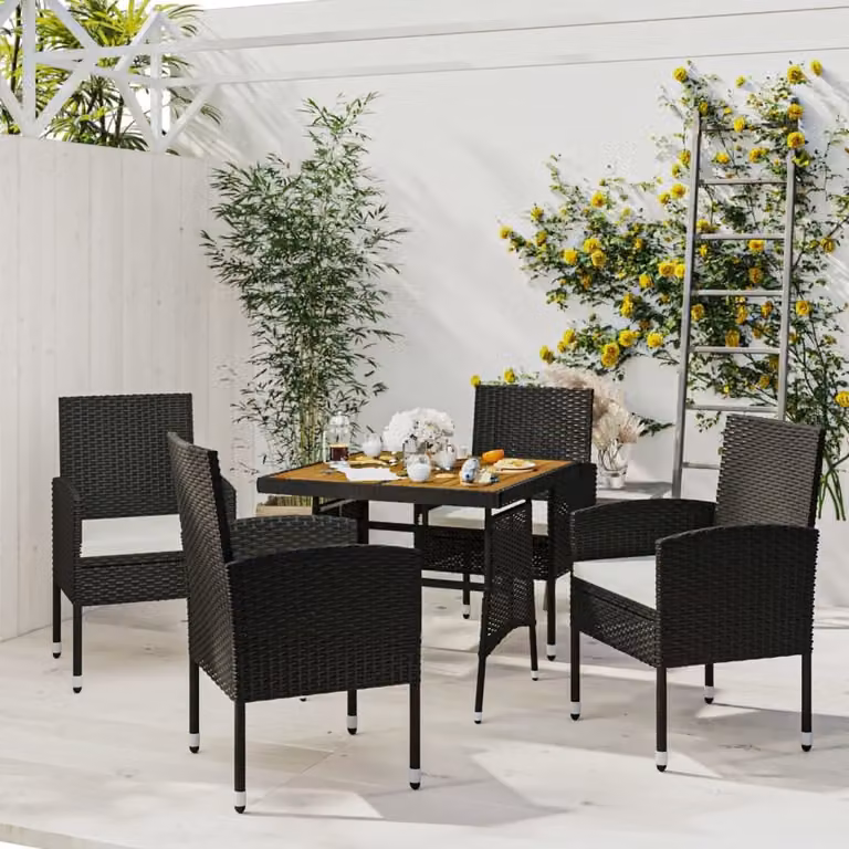 Maison Exclusive - Set da pranzo da giardino 5 pezzi in polyrattan nero