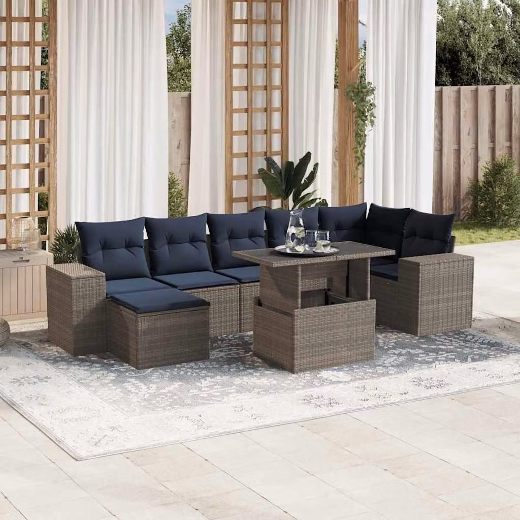 Maison Exclusive - Set di 8 divani da giardino con cuscini, grigio, polyrattan