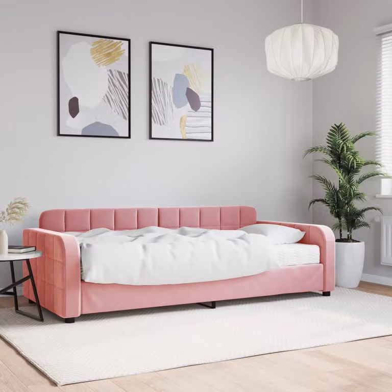 vidaXL Divano Letto in Velluto Rosa con Materasso 90x200 cm