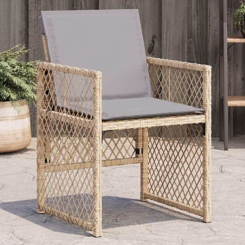 Set di 4 sedie da giardino vidaXL in polyrattan con cuscini beige e grigio e braccioli