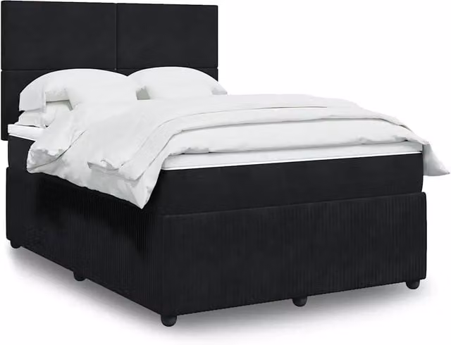 Letto Ibrido vidaXL con Materasso in Velluto Nero e Struttura Imbottita L/P: 160 x 200 cm