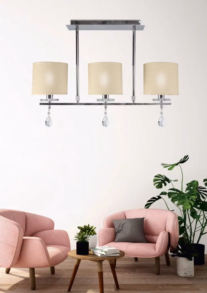 Candellux Estera plafoniera in metallo e tessuto beige e cromo, diametro 55 cm, 3xE14 – 2