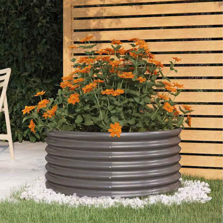 vidaXL Vaso da Giardino in Acciaio Zincato Grigio L: 80 cm, P: 80 cm, H: 36 cm