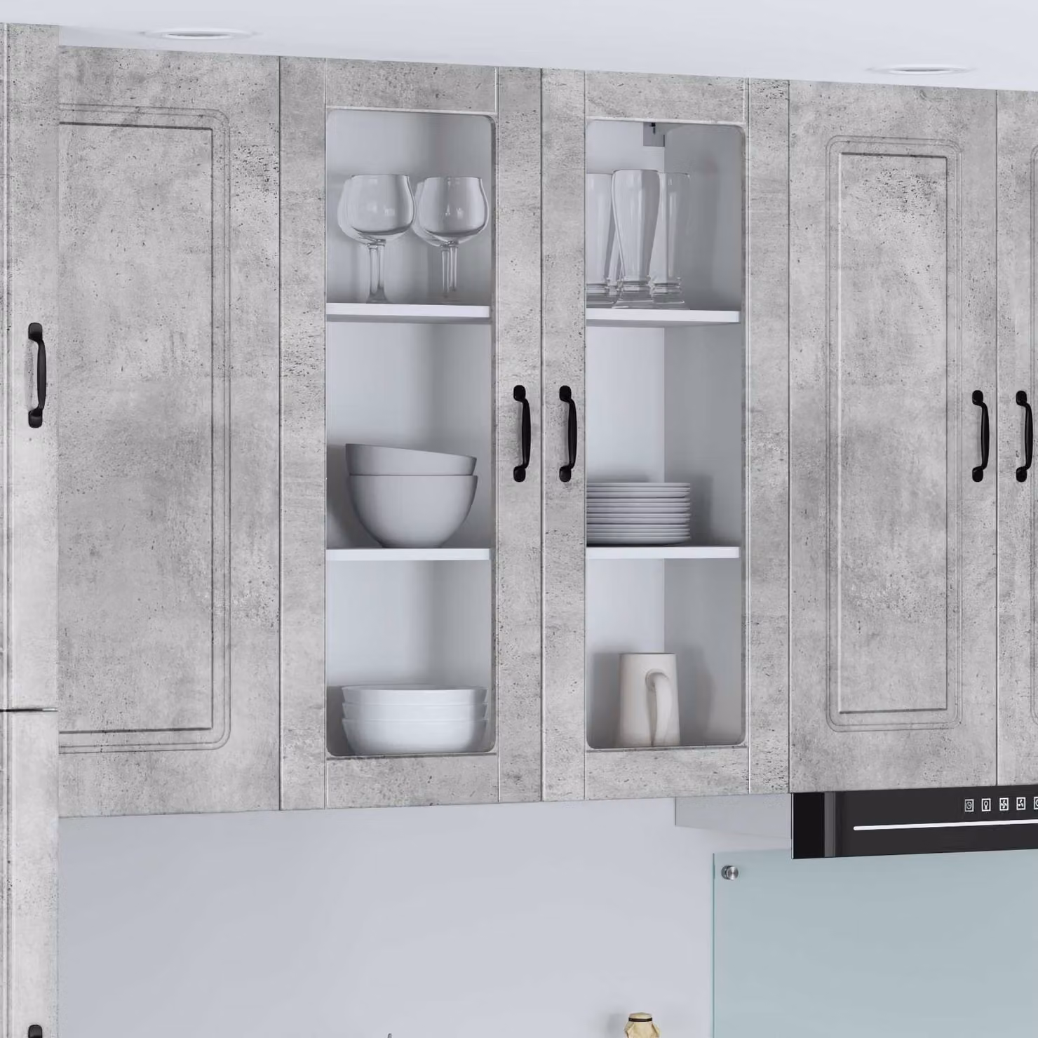 Mobile da parete LUCCA vidaXL in legno e vetro, Grigio, L 80 x P 31 x H 100 cm