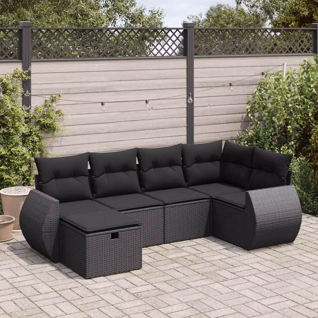 Maison Exclusive - Set da giardino 6 pezzi con cuscini in polyrattan nero
