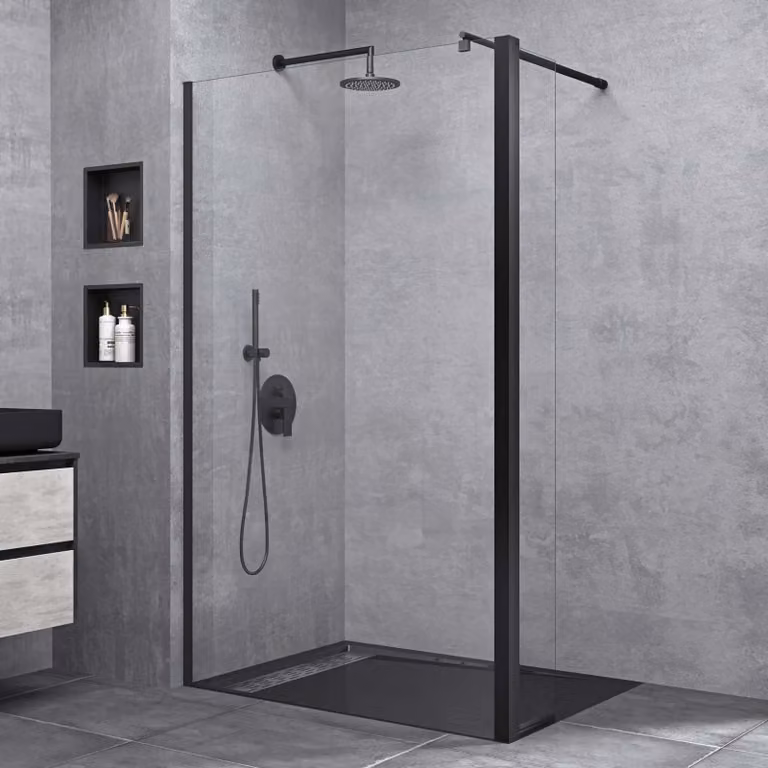 doporro Box Doccia Walk-In 50x200cm con Vetro Laterale 30cm, Parete Doccia Anticalcare in Vetro da 10mm con Braccio Sostegno MMBR1 Telescopico in Acciaio Nero