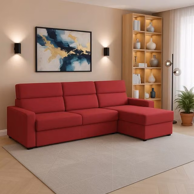 Divano a L DMORA Rosso con Penisola Reversibile e Rivestimento Sfoderabile Made in Italy L/P: 280 x 160 cm