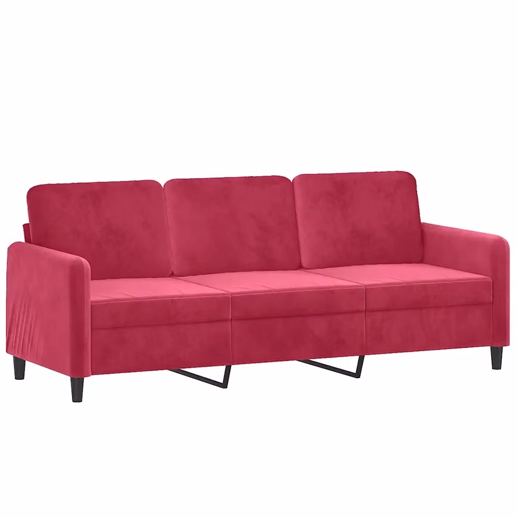 Divano moderno in velluto rosso vidaXL con struttura in metallo e imbottitura in schiuma L: 198 cm, P: 80 cm, H: 77 cm – 2