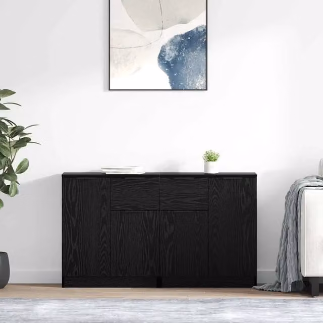 Set di 2 credenze moderne vidaXL in MDF color nero opaco L/P/H: 60 x 30 x 70 cm