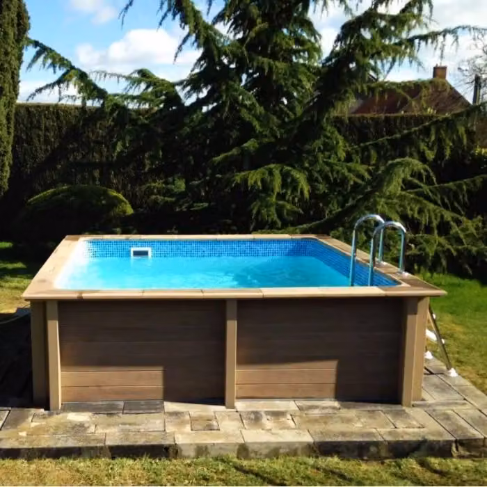 Piscina interrata NATURALIS in pietra ricostruita effetto legno, L/P/H: 324 x 324 x 128 cm, con filtrazione a sabbia, colori blu e marrone – 2