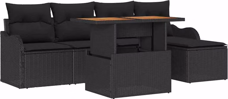 Set Divano da Giardino con archiviazione 6 pcs Nero Poly Rattan