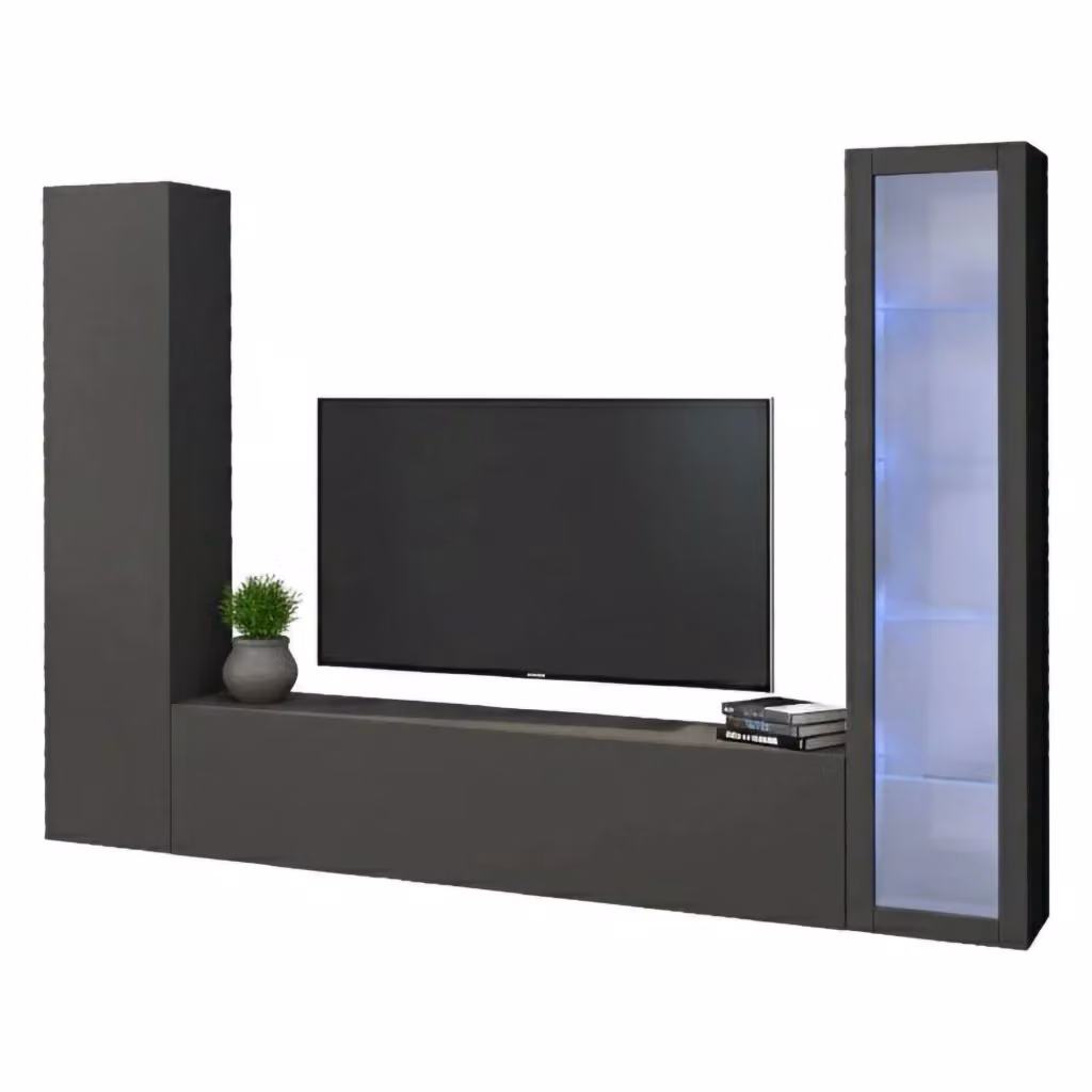 Parete Attrezzata Mobile Soggiorno Felicina DMORA Nero Antracite L: 260 cm, P: 30 cm, H: 180 cm – 2