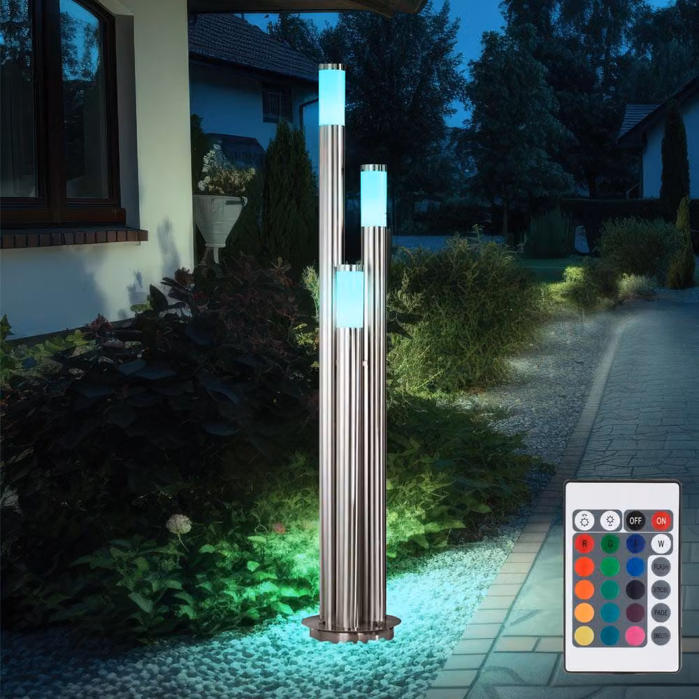 Lampada da terra LED RGB, acciaio inox, dimmerabile, telecomando, H 170 cm