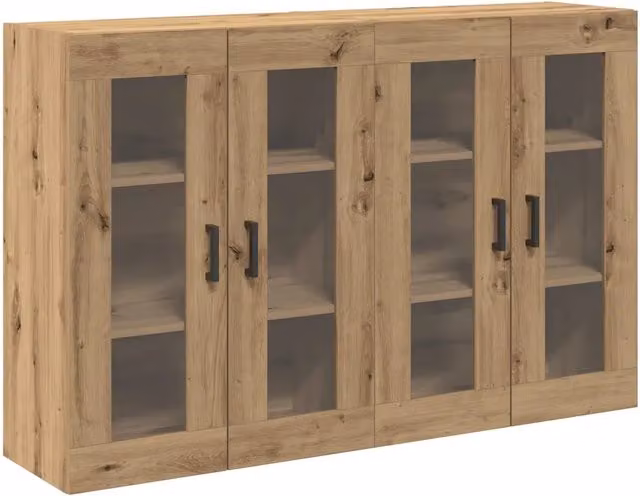 Set di 2 Armadi da Parete Moderni in Rovere con Ante in Vetro e Ripiani Interni, L/P/H: 69,5 x 34 x 90 cm, CFW4307928