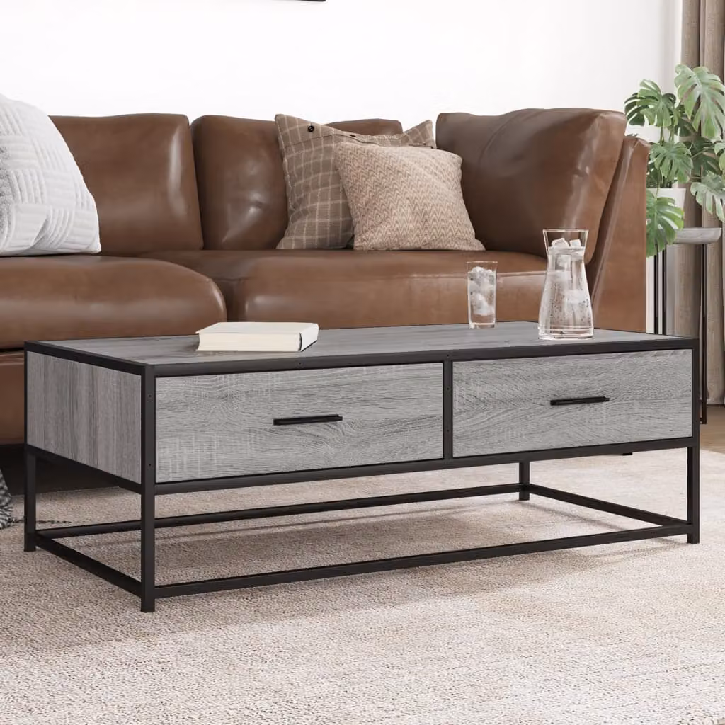 Tavolino da salotto vidaXL in stile industriale, colore grigio, realizzato in legno MDF e metallo, L 100 x P 50 x H 35 cm