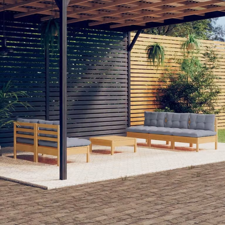 The Living Store Set da giardino da 6 pezzi con cuscini grigi in legno di pino