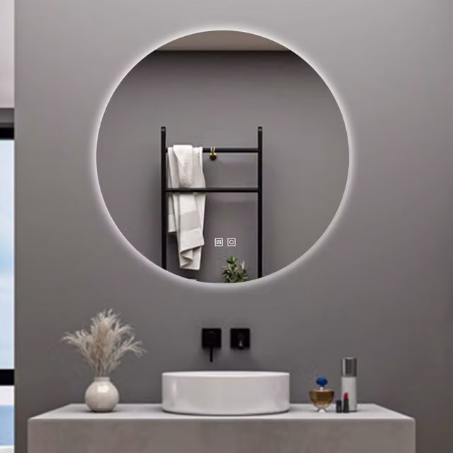 AICA Specchio da bagno 90 x 90 cm, 3 colori, antiappannamento, dimmerabile, interruttore touch, Funzione Memoria