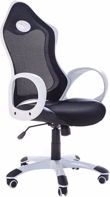 Sedia da ufficio Beliani ergonomica in tessuto bianco e nero con schienale in rete, sedile regolabile in altezza e meccanismo girevole a 360 gradi