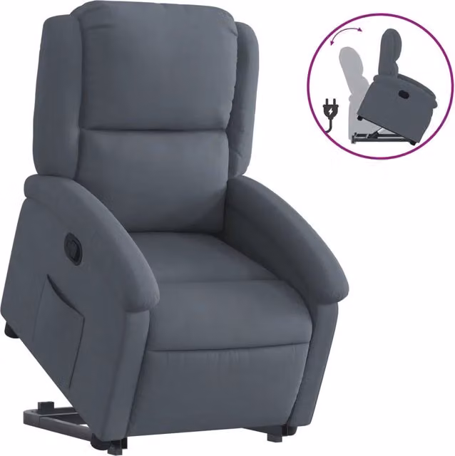 Poltrona | Sedia Relax Alzapersona Reclinabile Grigio Scuro in Velluto